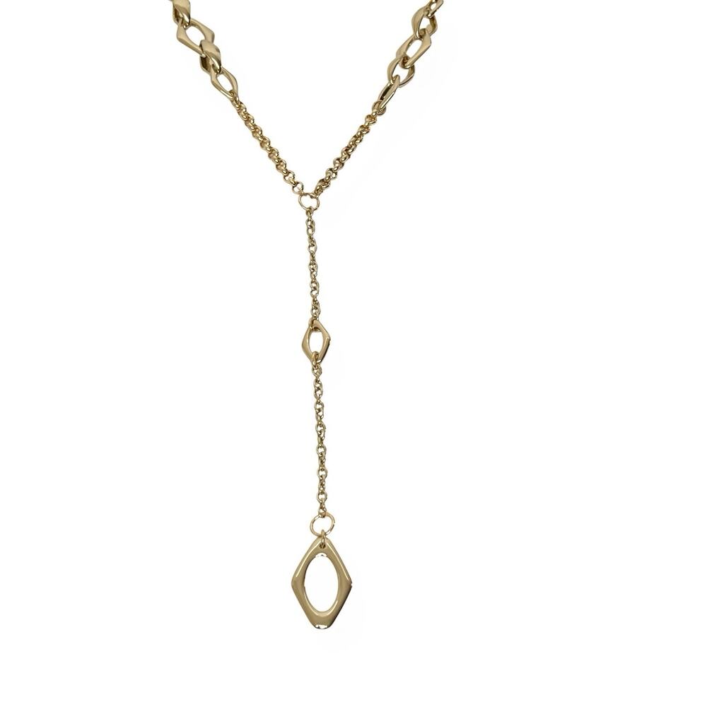 Chicos Gold Tone Y Necklace Lariat Geometric Modernist Chic Drop Minimalist